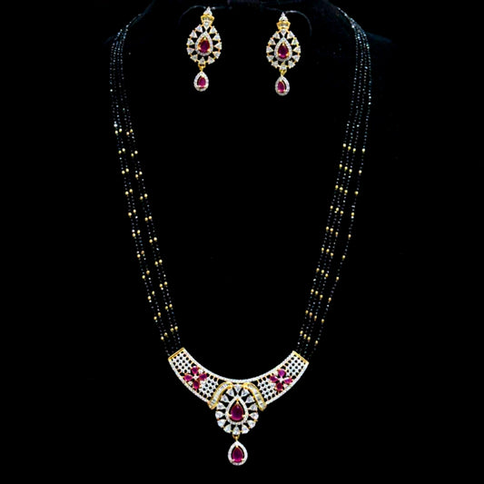 Black Beads Necklace With American diamond pendant
set