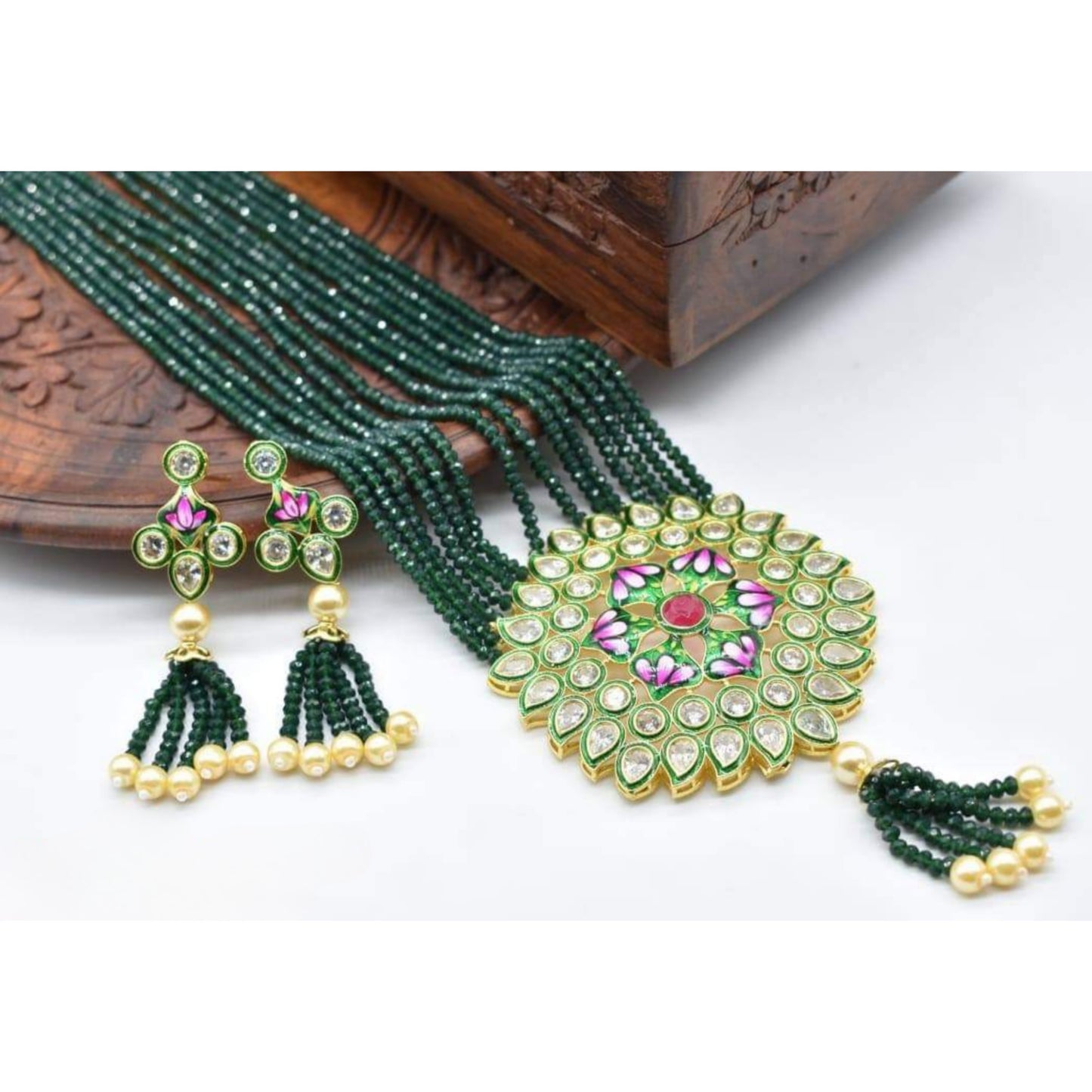 Meenakari Kundan Handmade Crystal Beads Necklace Set By Asp Fashion Jewellery