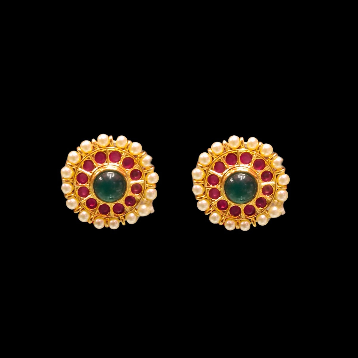 Kempu Ear-Studs With Pearls By Asp Fashion Jewellery