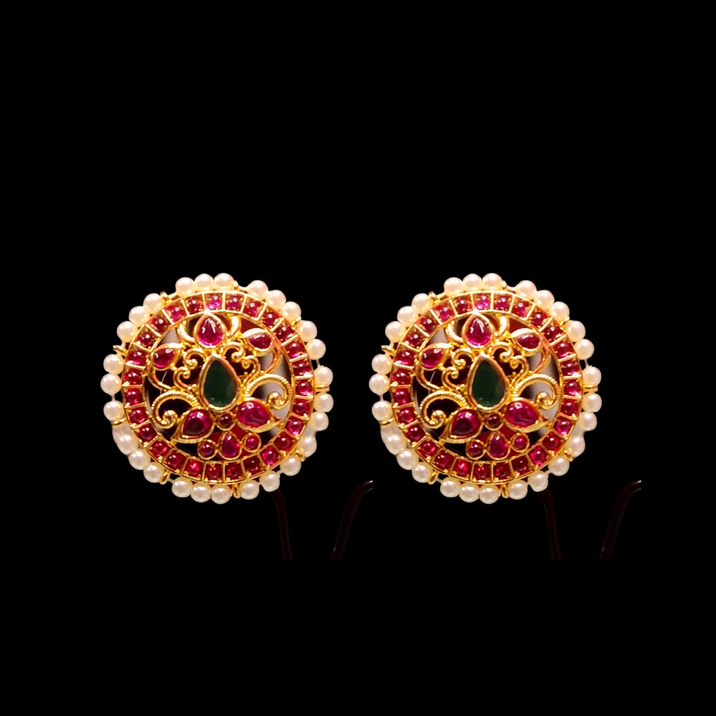 Kempu Ear-Studs With Pearls By Asp Fashion Jewellery