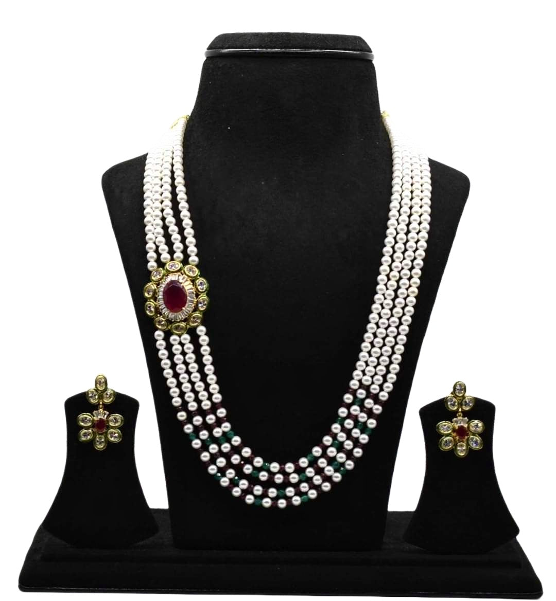 Kundan Pendent with Emralds Beads Necklace By Asp Fashion Jewellery