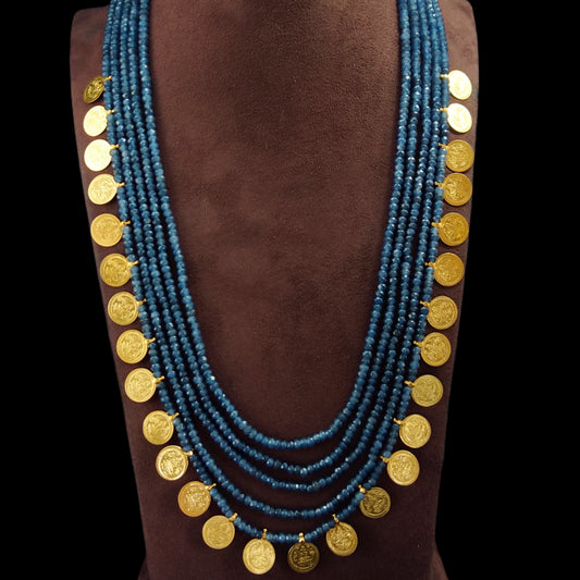 laxmi Coins With Blue Onex Beads Necklace By Asp Fashion Jewellery