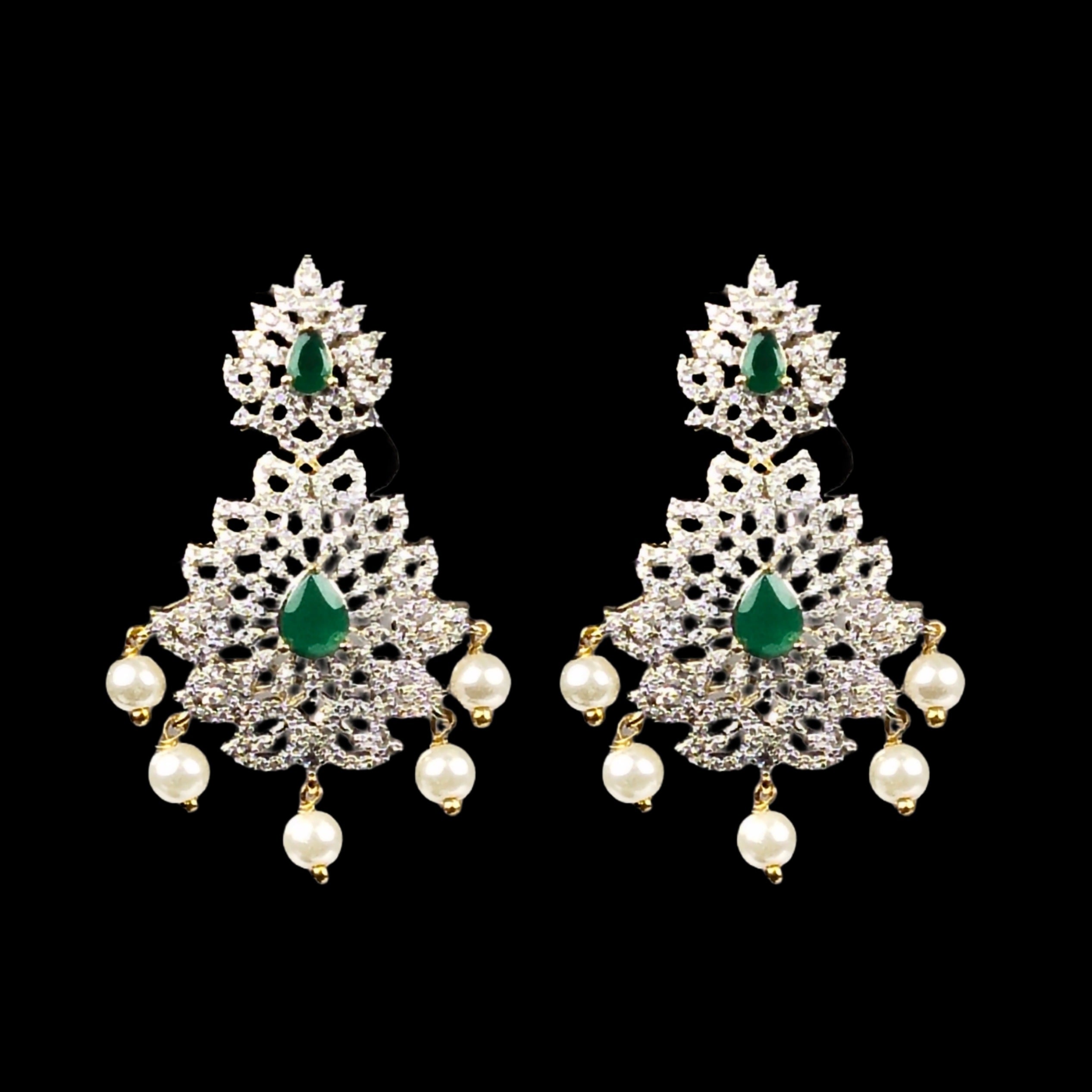 Ladies Long American Diamond Necklace Set - Elegant Wedding Bridal Jewelry