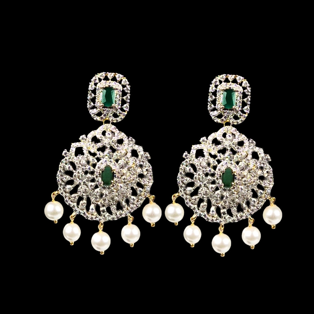 Ladies Long American Diamond Necklace Set - 24K Gold Elegant Bridal Jewelry