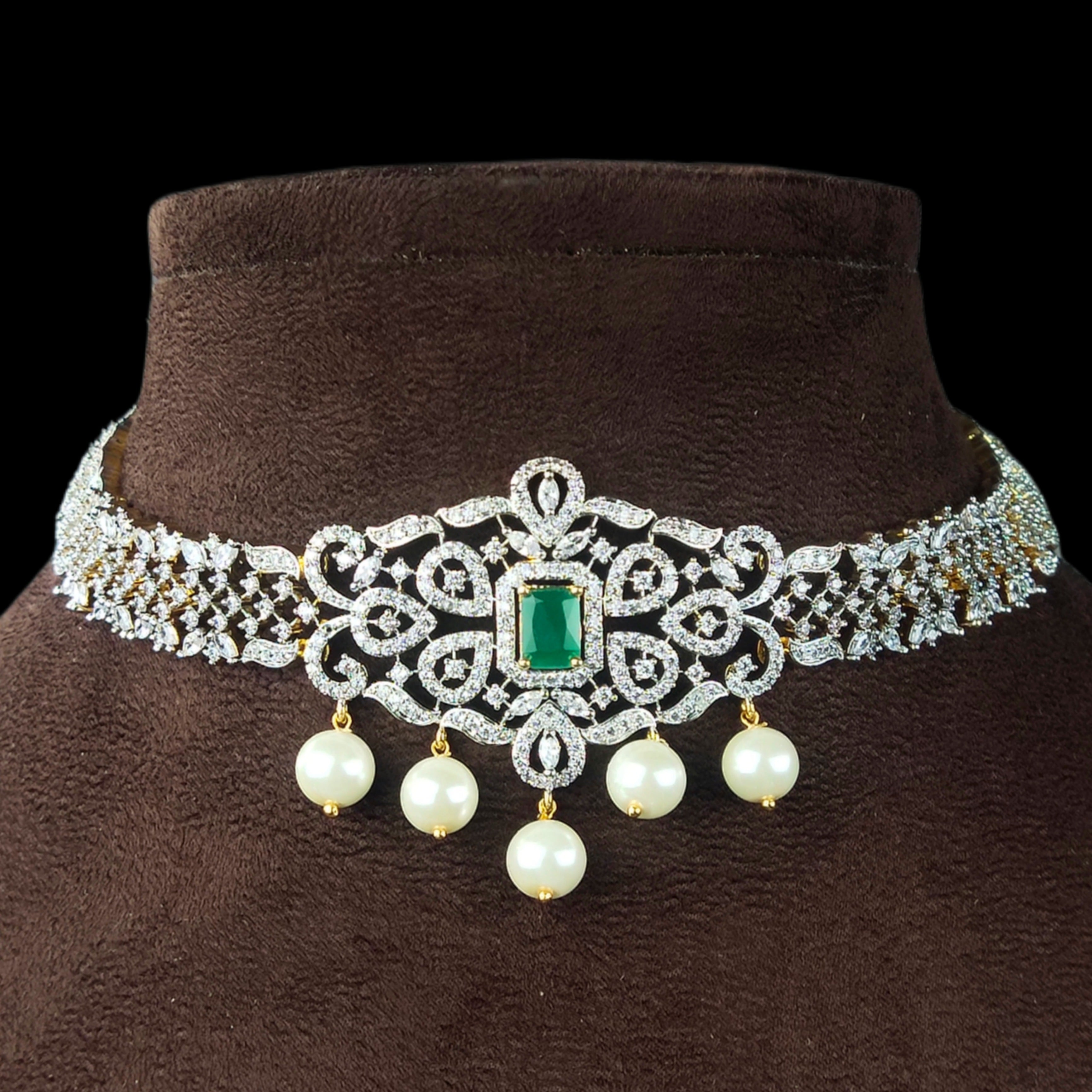 Multi Solitaire Diamond Choker/ Necklace Set – Attrangi