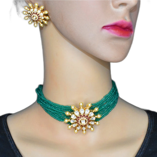 Heritage Polki Choker With Emralds Beads By Asp Fashion Jewellery