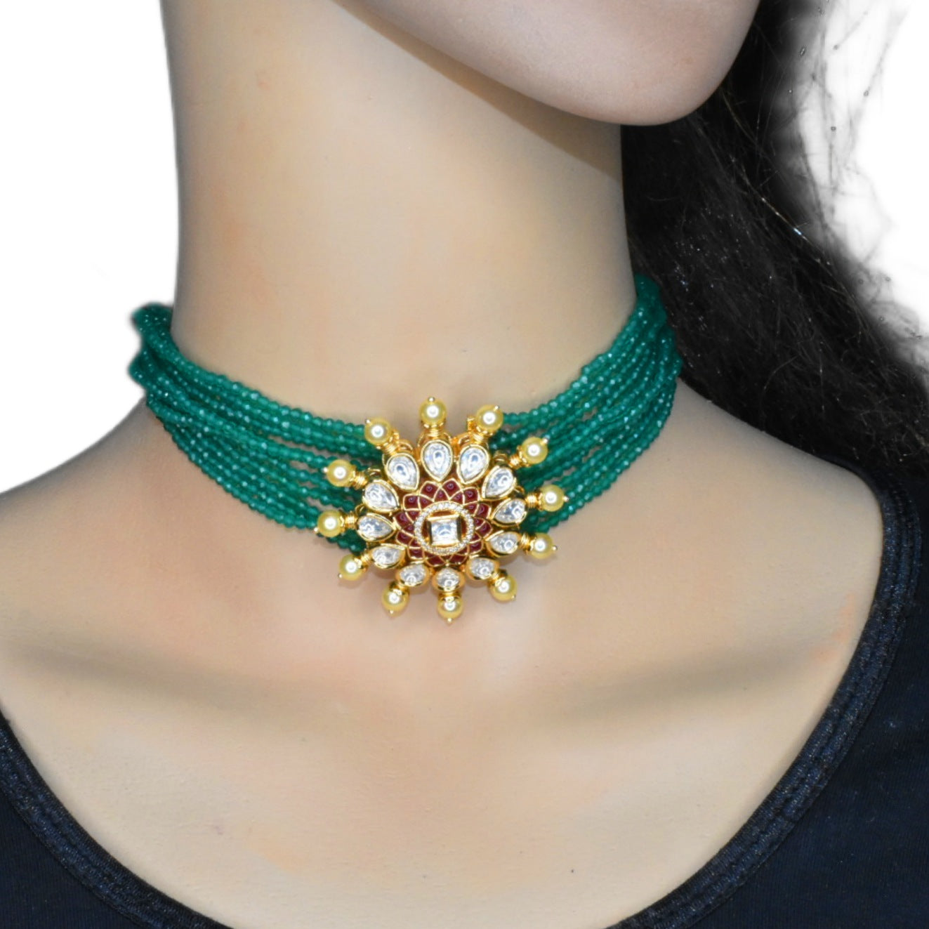 Heritage Polki Choker With Emralds Beads By Asp Fashion Jewellery