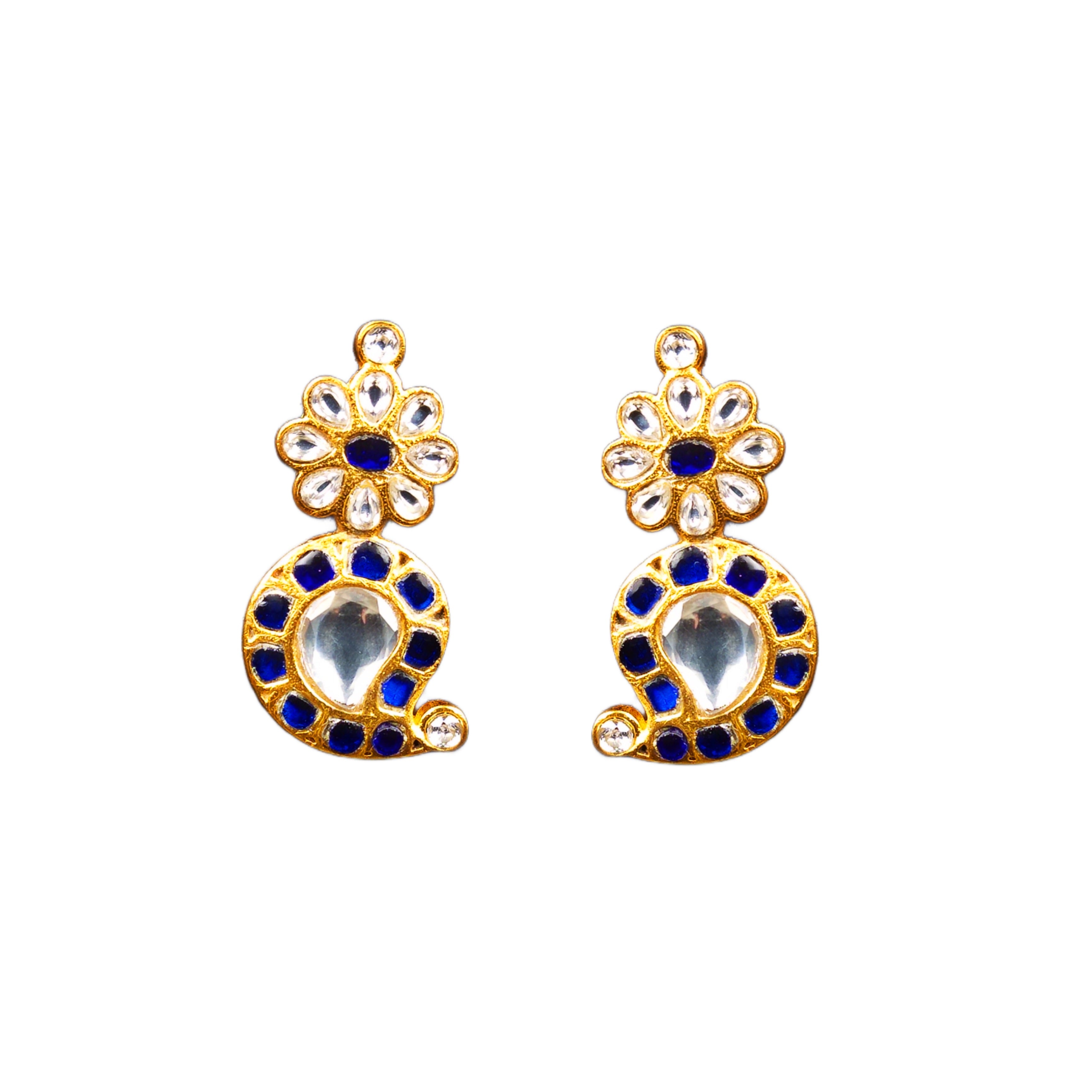 Moissanite Polki Mango Stud Earrings - Paisley Design Sterling Silver