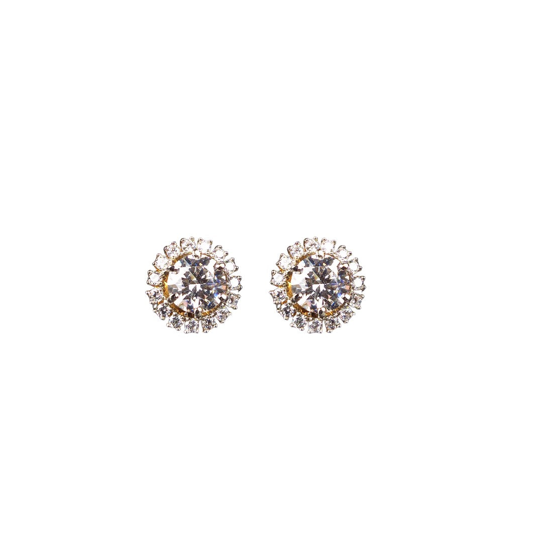 Classic Swarovski Crystal Button Stud Earrings - Double Tone Design