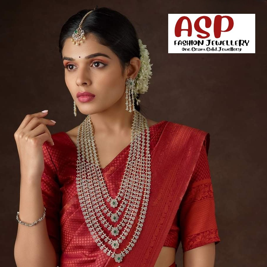 American Diamond Panchlada Haram - 24K Gold Traditional Bridal Necklace