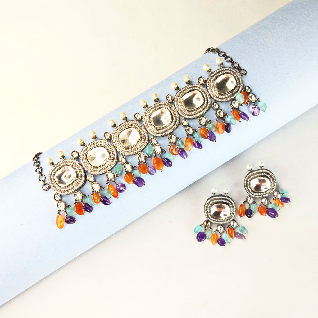 Moissanite Polki Victorian Bridal Choker Set - Traditional Gold Wedding Jewelry