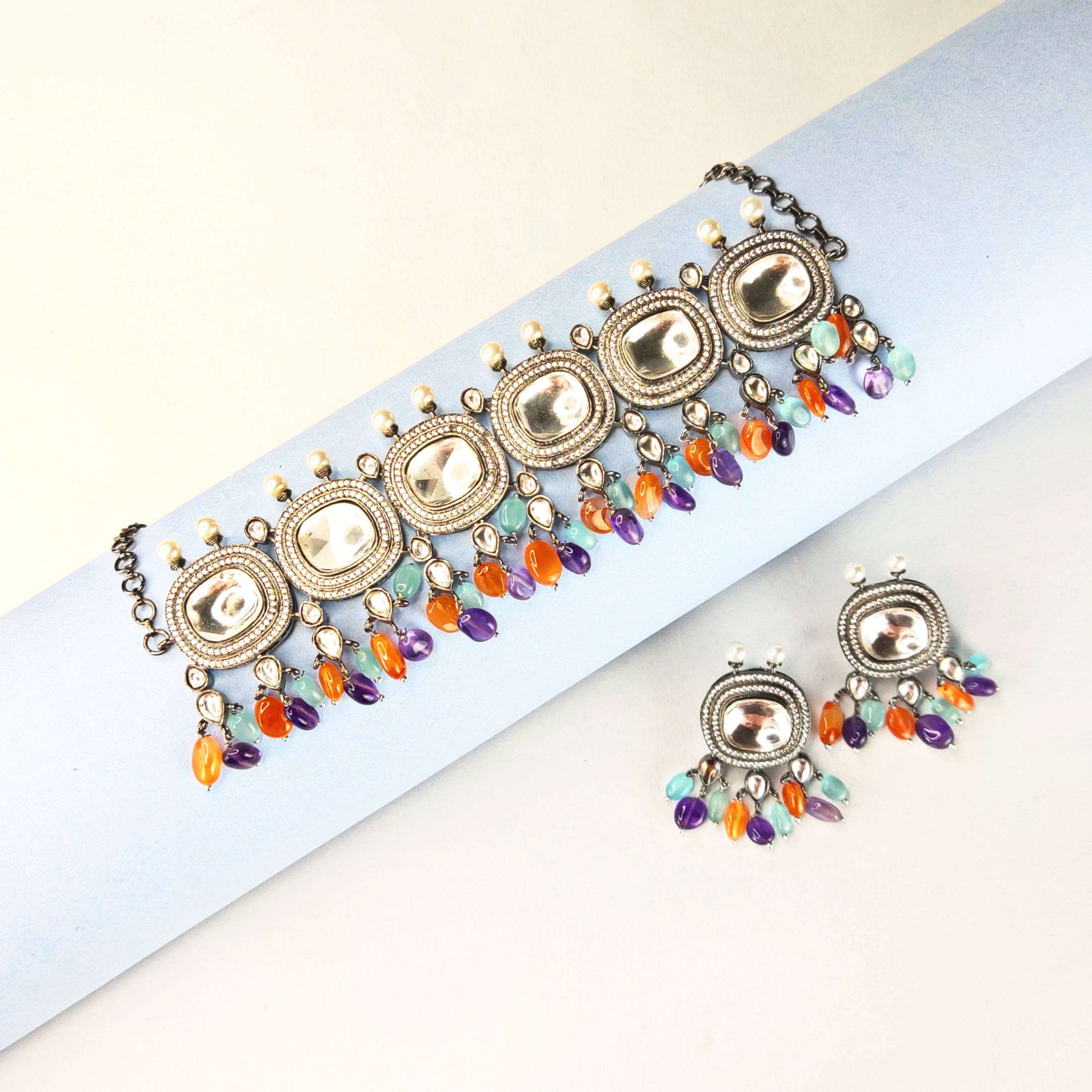 Moissanite Polki Victorian Bridal Choker Set - Traditional Gold Wedding Jewelry