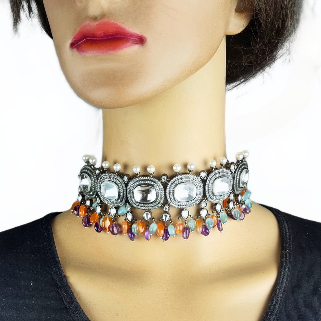 Moissanite Polki Victorian Bridal Choker Set - Traditional Gold Wedding Jewelry