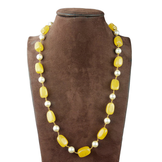 Yellow Tourmaline Tumble Stone Pearl Beads Single Line Necklace By Asp Fashion Jewellery