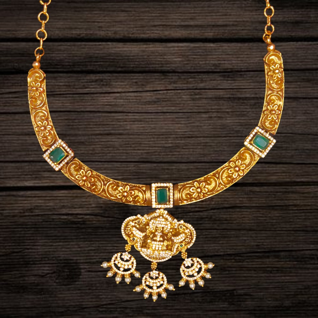 Antique Kanti Necklace with Laxmi Pendant | Flower Vine Design Jewellery Set