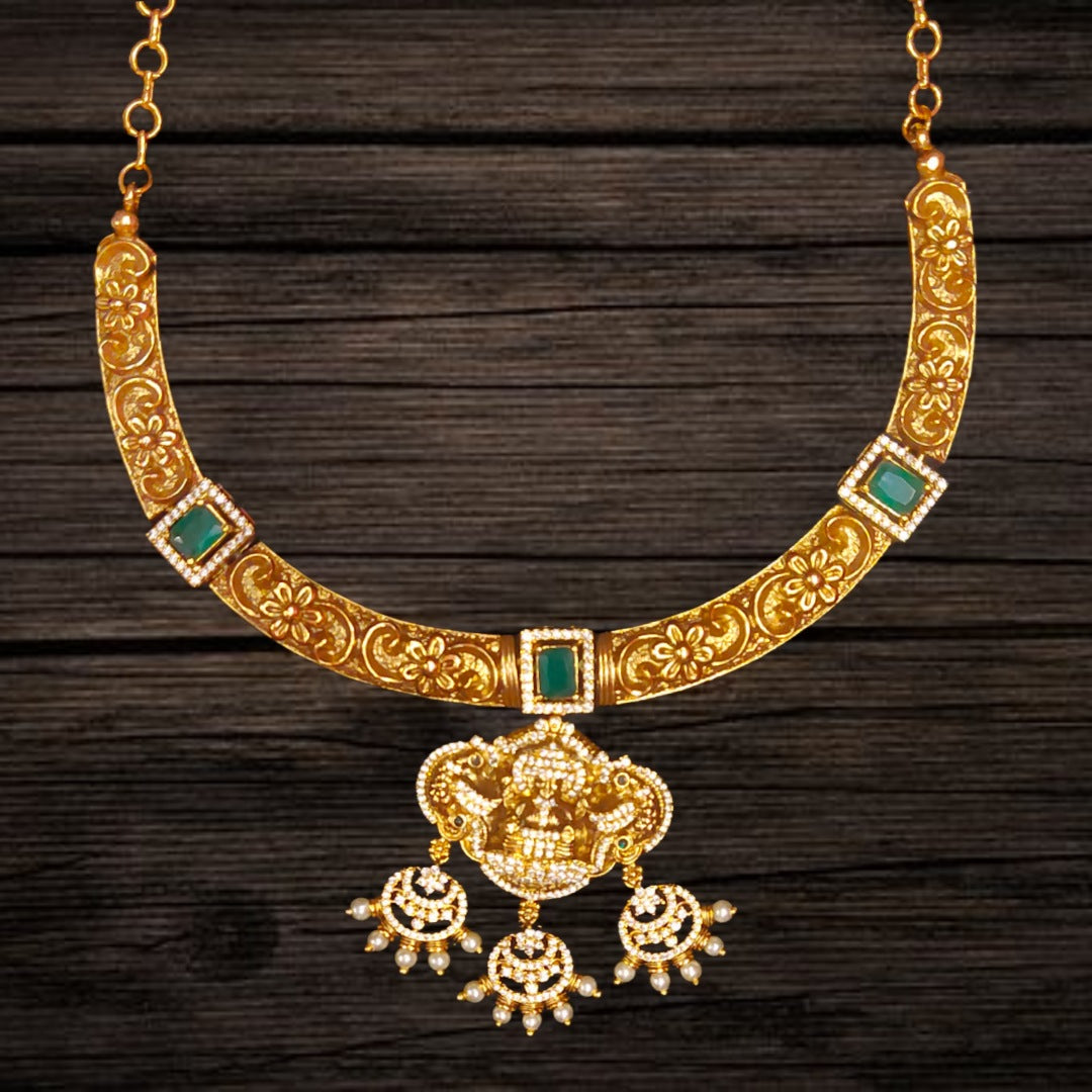 Antique Kanti Necklace with Laxmi Pendant | Flower Vine Design Jewellery Set