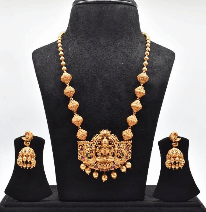 Temple Style  Matte Finished Necklace  With Butta