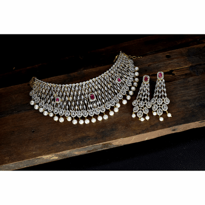 Beautiful one gram gold american diamonds choker set, perfect for the classy bride.