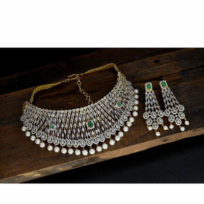 Beautiful one gram gold american diamonds choker set, perfect for the classy bride.