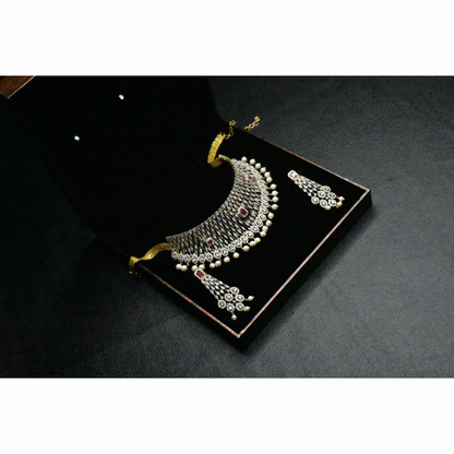 Beautiful one gram gold american diamonds choker set, perfect for the classy bride.