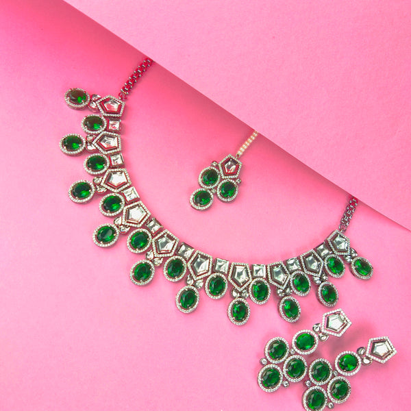 Victorian Necklace Set With Moissanite Polki And Ruby,Emeralds 