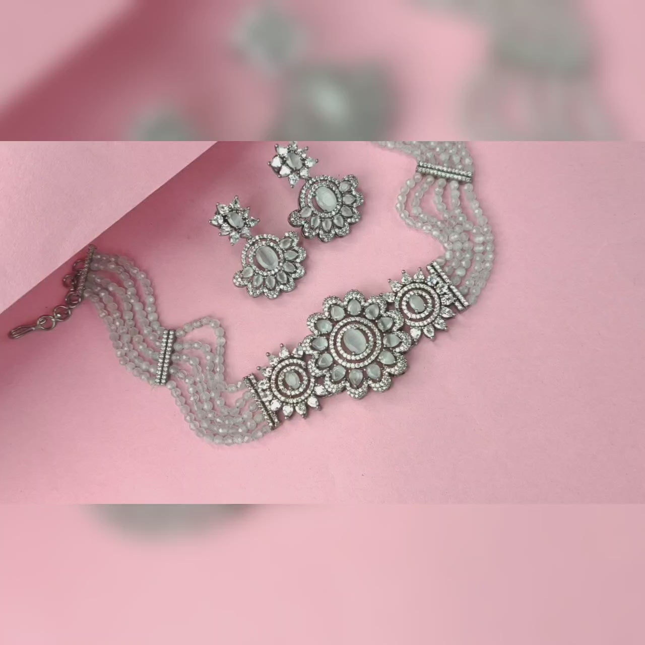 Gray beads choker with American diamond pendant By Asp Fashion Jewellery
