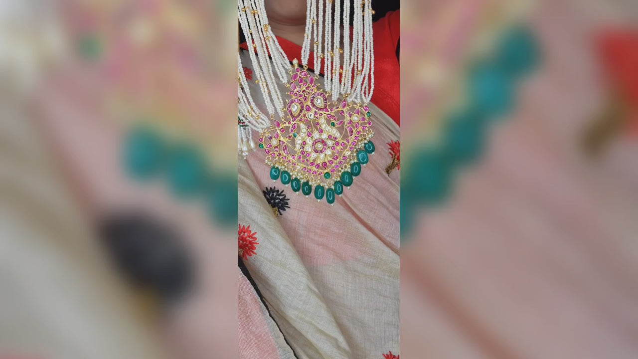 Kempu Rani Haar | Polki Pendant with Beads Necklace | Gold Plated Traditional Jewelry