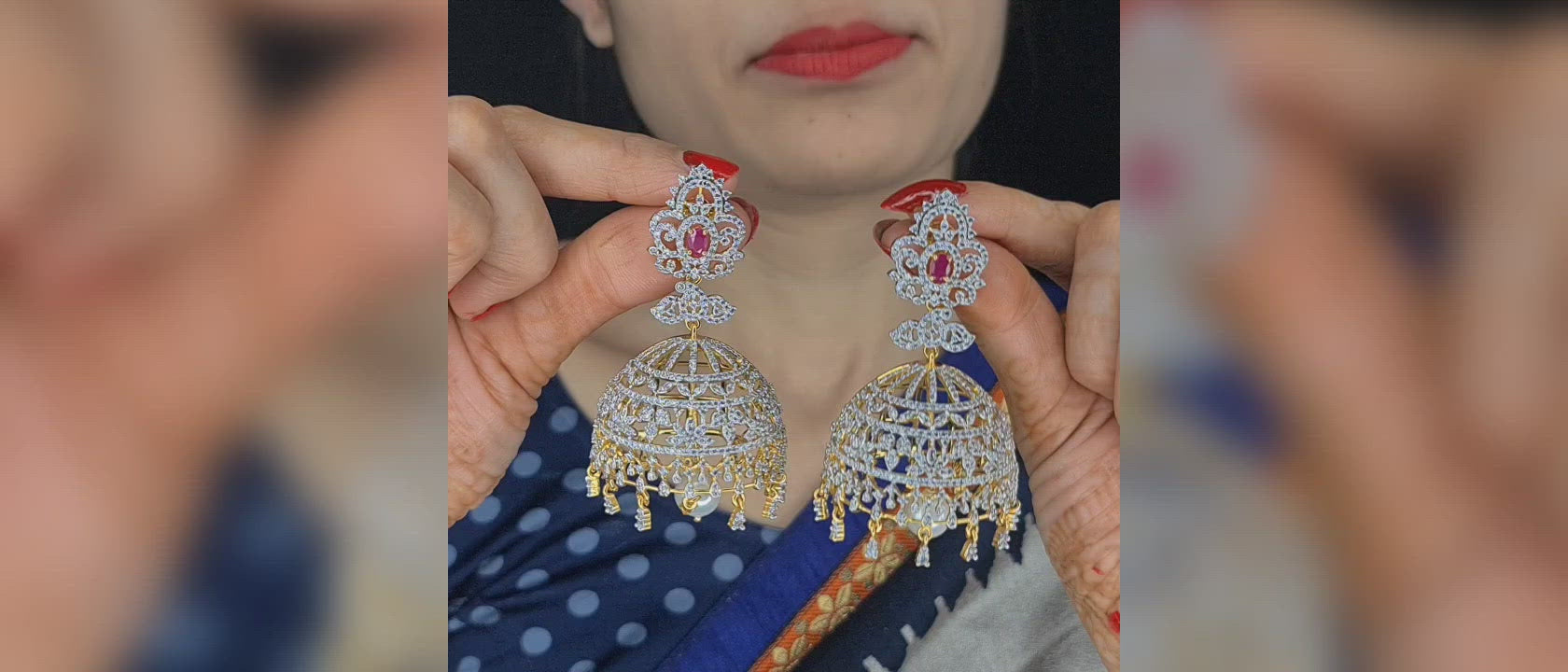 Dijul Diamond Jhumka Earrings - Traditional Indian Gold Jewelry
