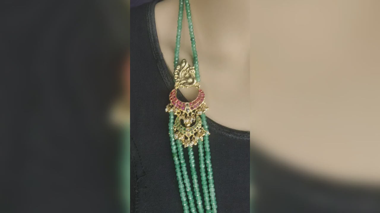 Long Necklace/ Gold Necklace /indian Necklace/polki Necklace/peacock  Jewelry/ Multilayered Necklace/ South Indian Jewelry/ One Side Pendant -   Hong Kong