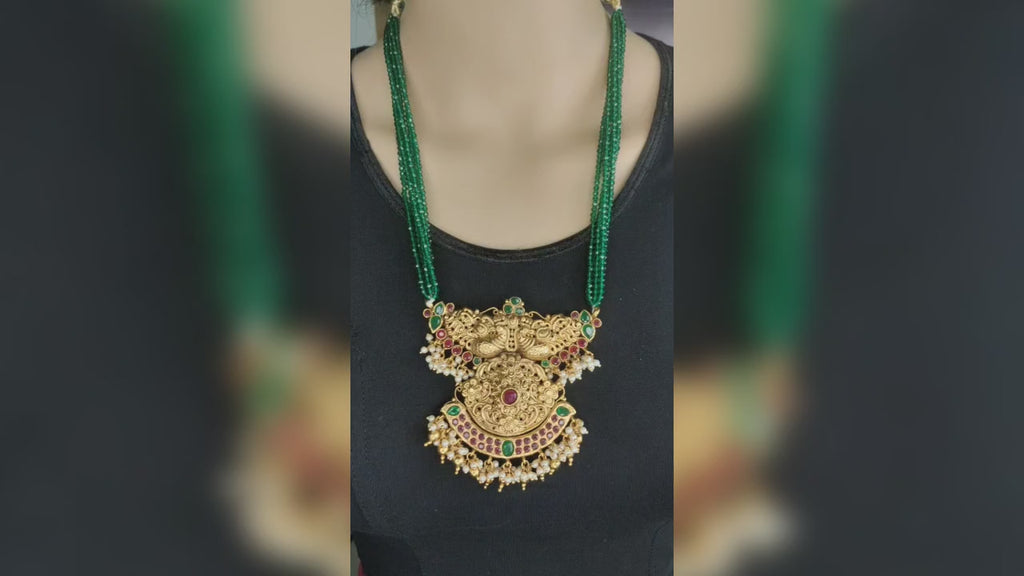 Antique Peacock Pendant With Emerald Beads Necklace By Asp Fashion Jewellery