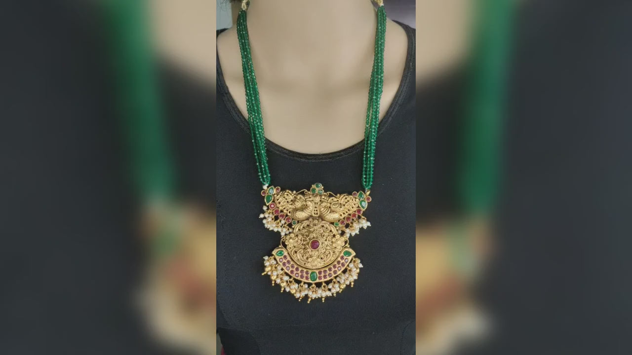 Antique Peacock Pendant With Emerald Beads Necklace By Asp Fashion Jewellery