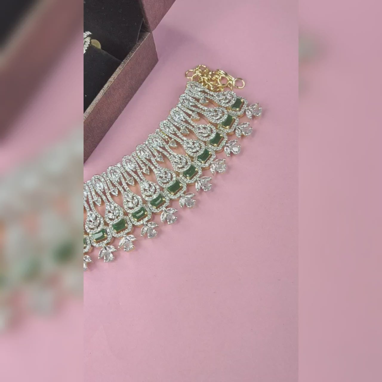 Evergreen Radiance Emerald Diamond Choker Set - Contemporary Bridal 98g