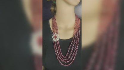 Ruby Beads Necklace With American Diamonds Side Pendant By Asp Fashion Jewellery