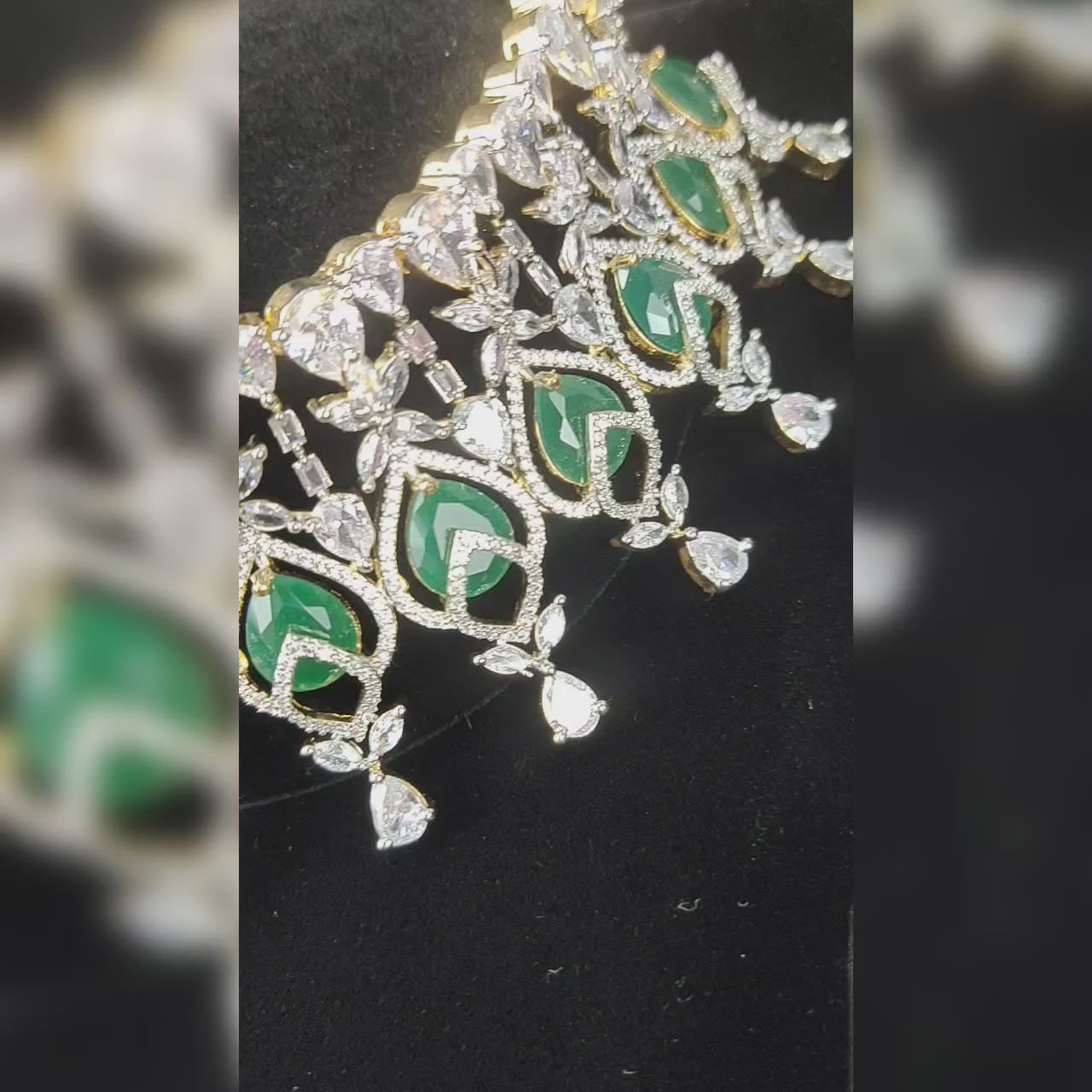 Grand Two Tone American Diamond Choker Set - Ruby Emerald Bridal Jewelry