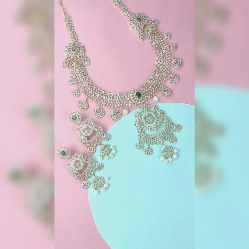 Bridal Diamond Long Haram - Ruby, Pearl & AD Necklace Set