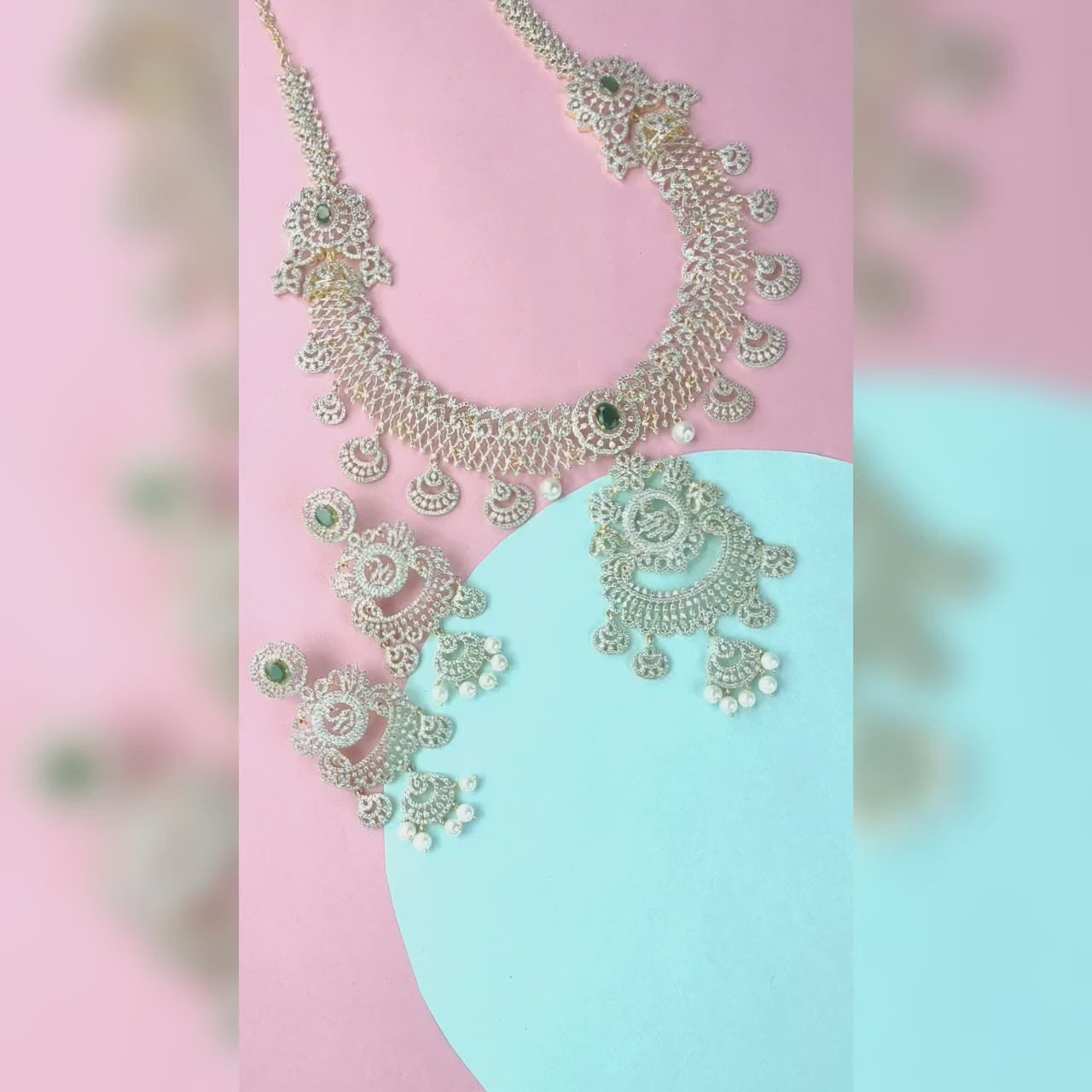 Bridal Diamond Long Haram - Ruby, Pearl & AD Necklace Set