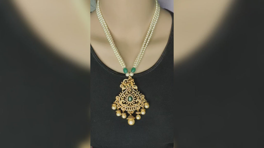 Antique Peacock Pendant With Pearls Necklace By Asp Fashion Jewellery