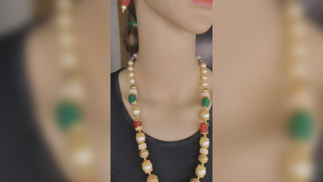 Pearl Candy Tumbles Gold Balls Necklace - Gold Taar Design