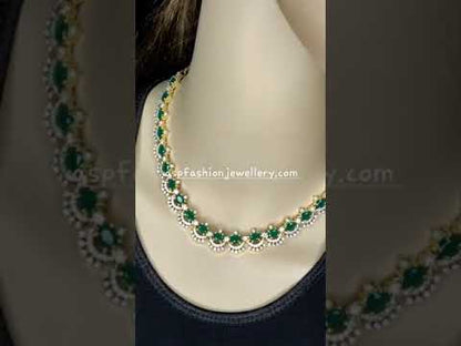 Graceful One Gram Gold Emerald,Ruby And American Diamonds Necklace